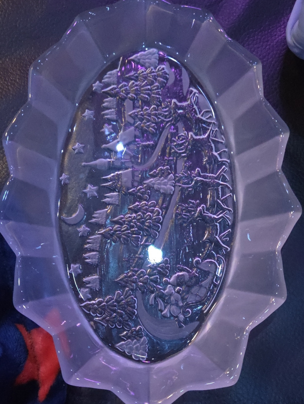 MIKASA SILENT NIGHT 12" Ovel PLATTER Santa Reindeer Etched Frosted Clear Glass